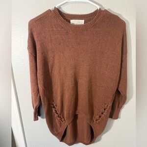 Sweet Wanderer Brownish Red Sweater with Braided Hem